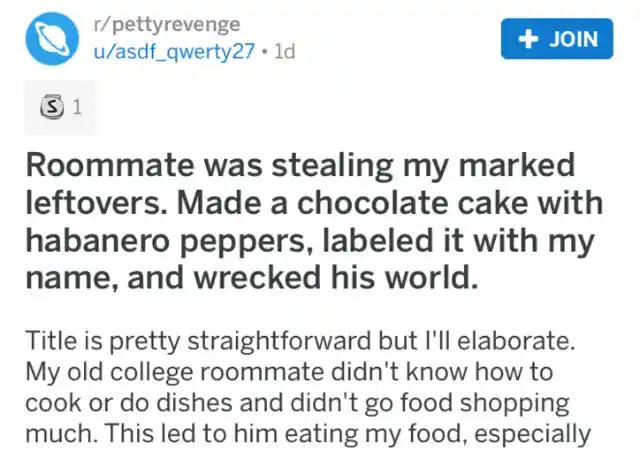 Roommate Keeps Stealing Marked Leftovers, So Man Cooks Up Some Hot Justice