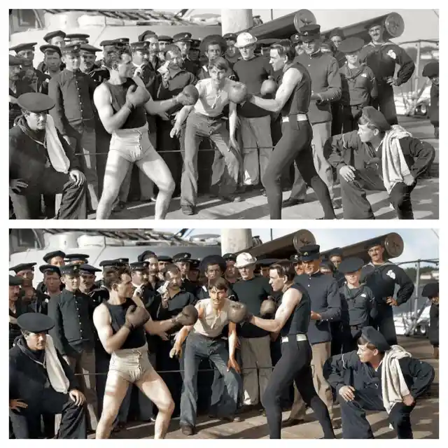 A Boxing Match On Board The USS New York, 1899