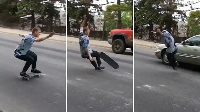 #14. Skater Nearly Hit By Car