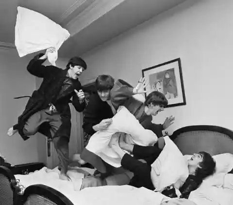 #1. Epic Beatles Pillow Fight