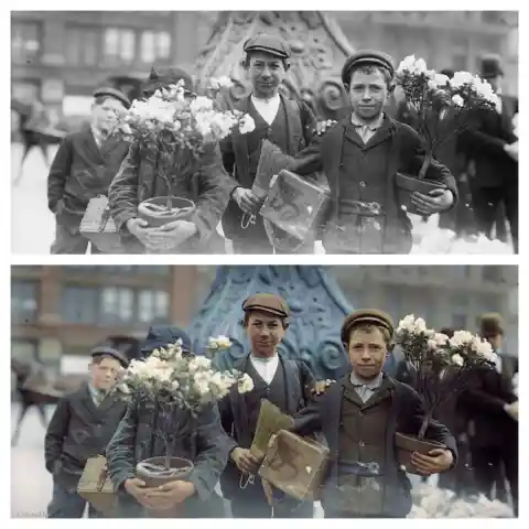 Boys Buying Eater Flowers In Union Square, 1908